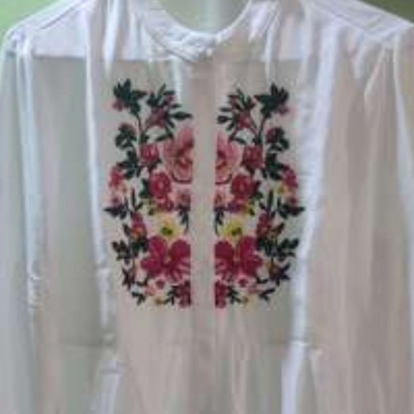 BOHO Flower Embroidery Peplum Blouse - Picture 7 of 8